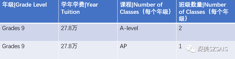 深圳深美外籍人員子女學校2024-2025學年課程學費